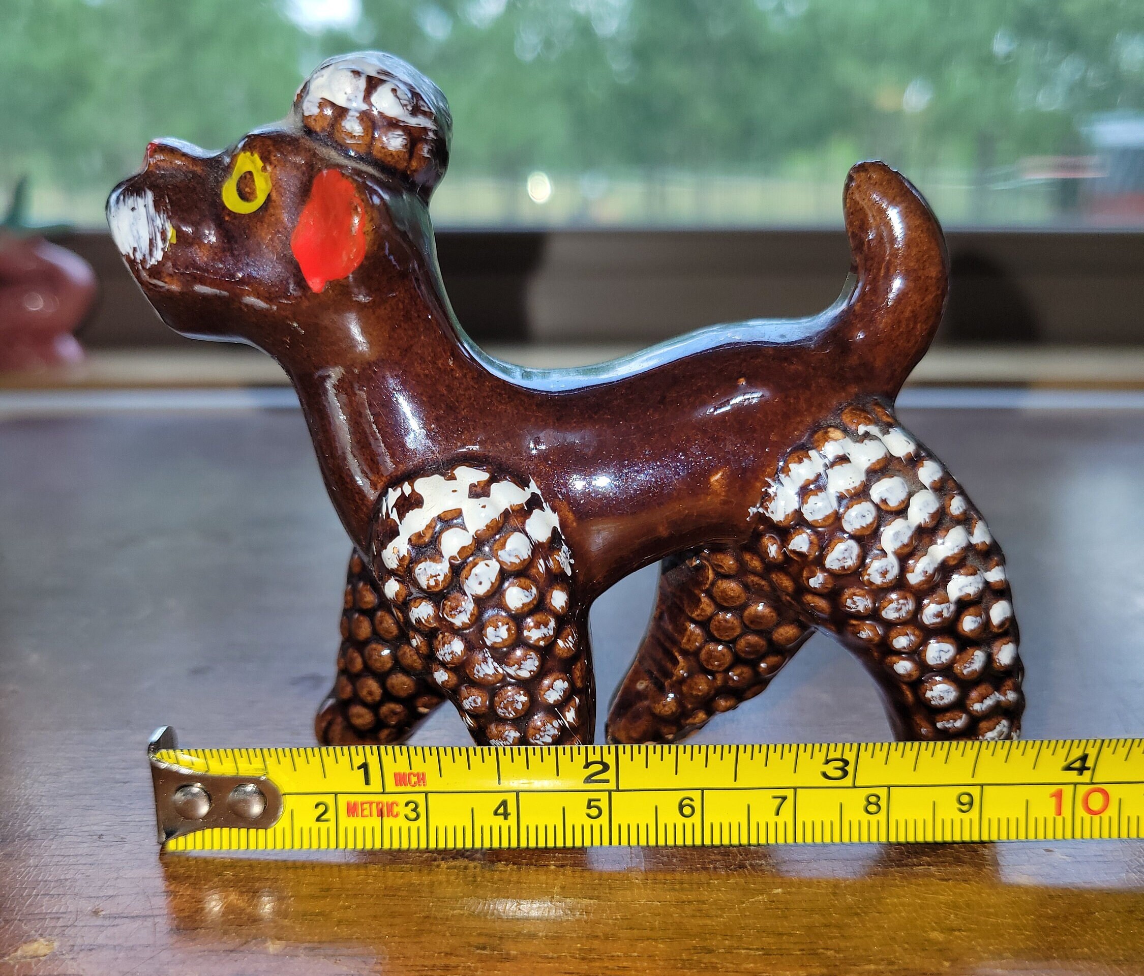 Vintage Ceramic Brown Poodle Dog Figurine Japanese Clay Pottery so