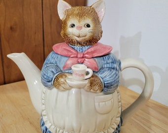 Teiera vintage Otagiri Mrs Whiskers Kitty Cat Mother Cat con tazza da tè Porcellana dipinta a mano Made in Japan, 1989 Perfetto da regalare o utilizzare