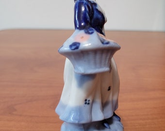 Vintage Porcelain Figurine: Blue & White Victorian Woman, Occupied