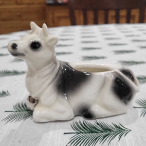 Vintage gevlekte koe plantenbak handgemaakte koe decor Holstein koe schotel