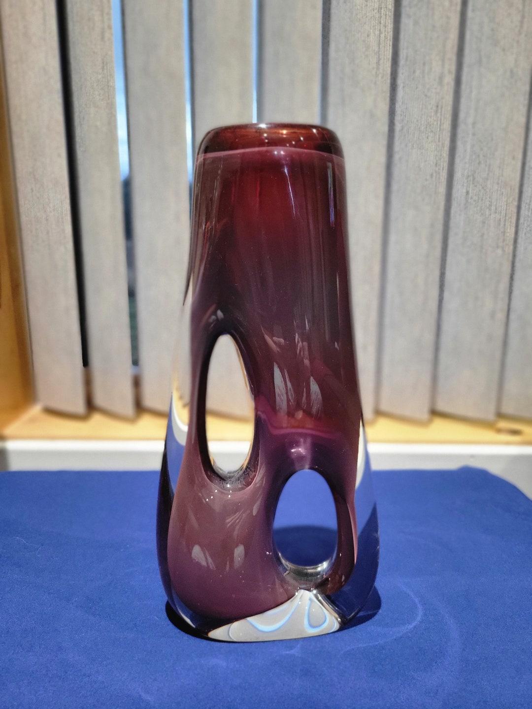 Vintage Adam Jablonski Poland Hand Blown Art Glass Dark Amythyst Tall