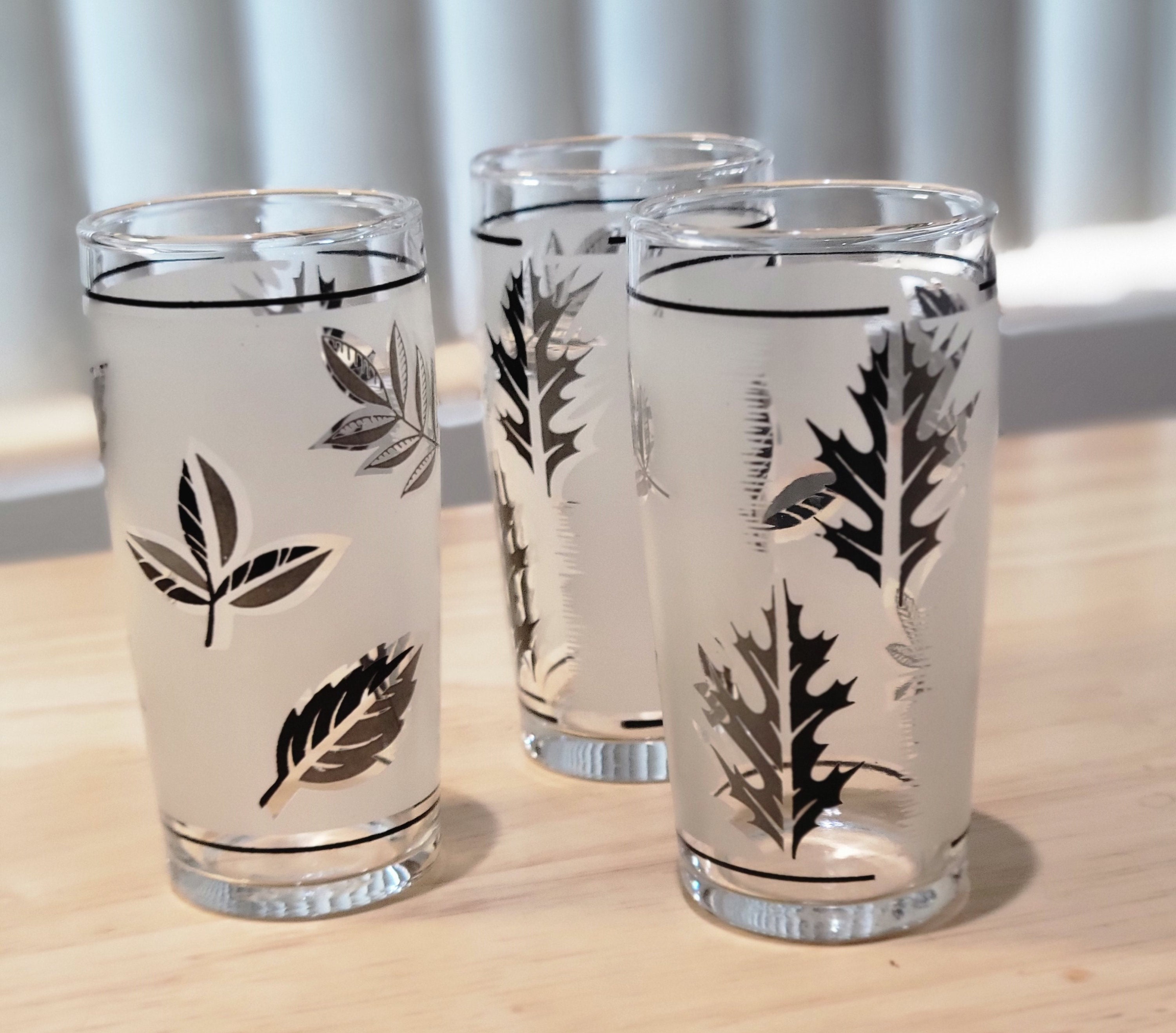 正規品販売！ Vintage (small 3 of Set Glasses, Foliage Silver Libbey 1960s 小物
