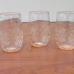 Vintage Lightest Pink Juice Glasses Leaf Design, Fancy and Dainty Little Glasses Set Of 5