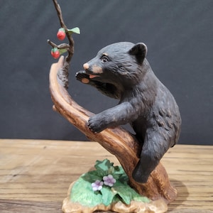 Vintage 1994 Lenox Porcelain Figurine Playful Pursuit Baby Black Bear Climbing Tree Perfect Condition