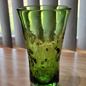 Beautiful Green Hand Blown Glass Vase with Multiple Inclusions Art Glass Design