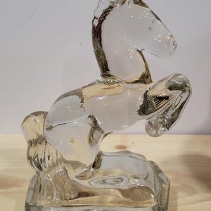 Vintage Rearing Horse Bookend by LE Smith Glass Heavy Clear Glass Bookend Perfect Condition Jumping Horse Gorgeous Discontinued by Maker