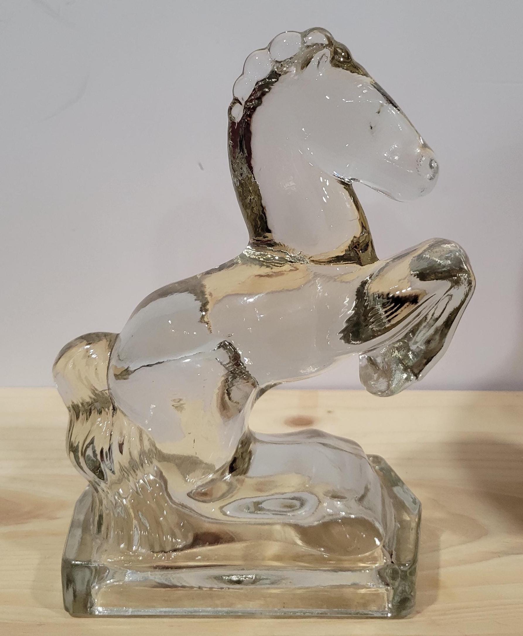 Vintage LE Smith Clear Glass Rearing Horse Bookend - Etsy