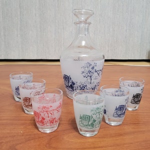 Verrerie Cristallerie D'Arques フランス リキュール セット デカンタ ショットグラス 6 個付き ヴィンテージ バー用品 フランスの田舎デザイン ヴィンテージ バー カート セット