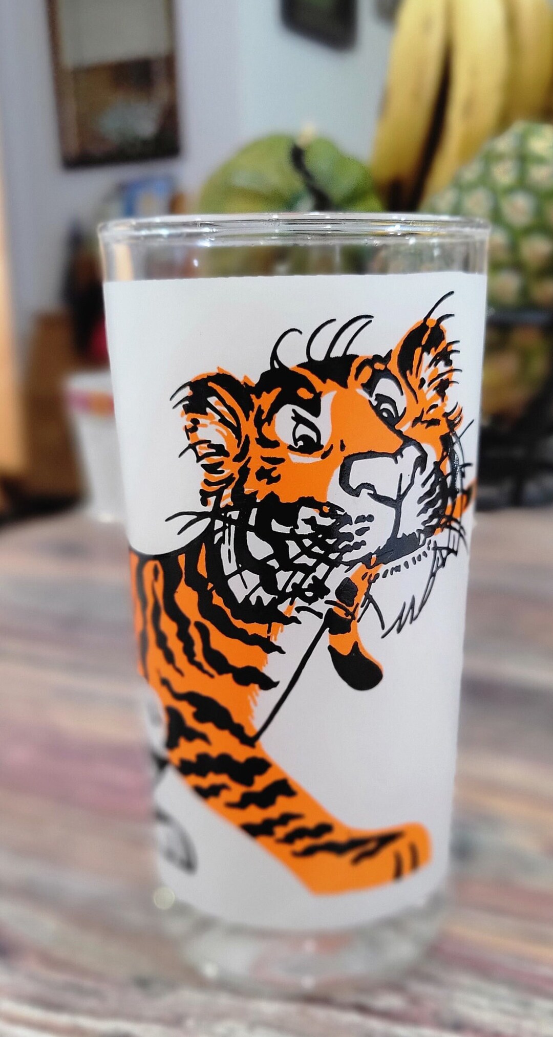 Vintage ESSO Gas Tiger by the Tail Frosted Glass, Orange Tiger, Tail in