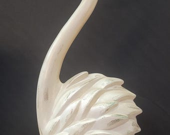Vintage Swan Long Neck Chalk Ware with Opalescent Details Mid Century Modern
