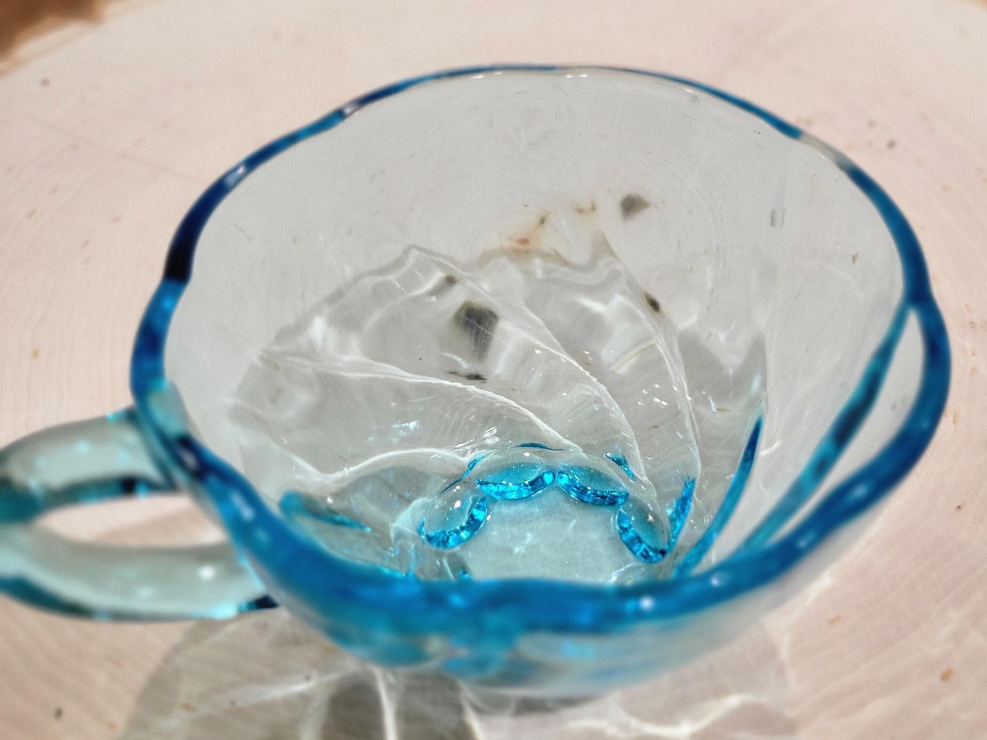 Vintage Hazel Atlas Capri Blue Glass Snack Set Mid Century