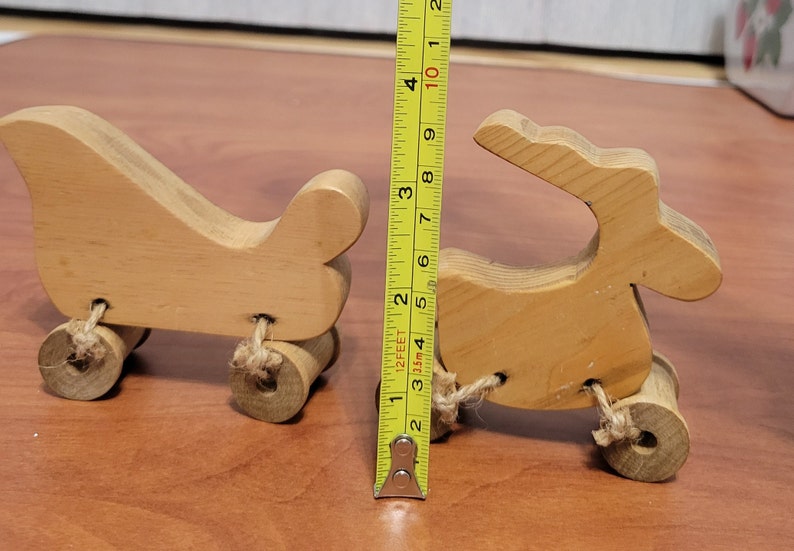 Adorable Amish Made Reindeer and Sleigh or Cart Spool Wheels Wooden