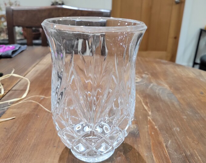 Vintage Crystal Cut Glass Hurricane Lamp Shade or Topper Diamond Cut Pattern, Heavy Glass Etsy