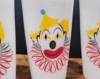 Vintage Hazel Atlas Clown Milk Glass Tumblers, Set of 3 - Etsy