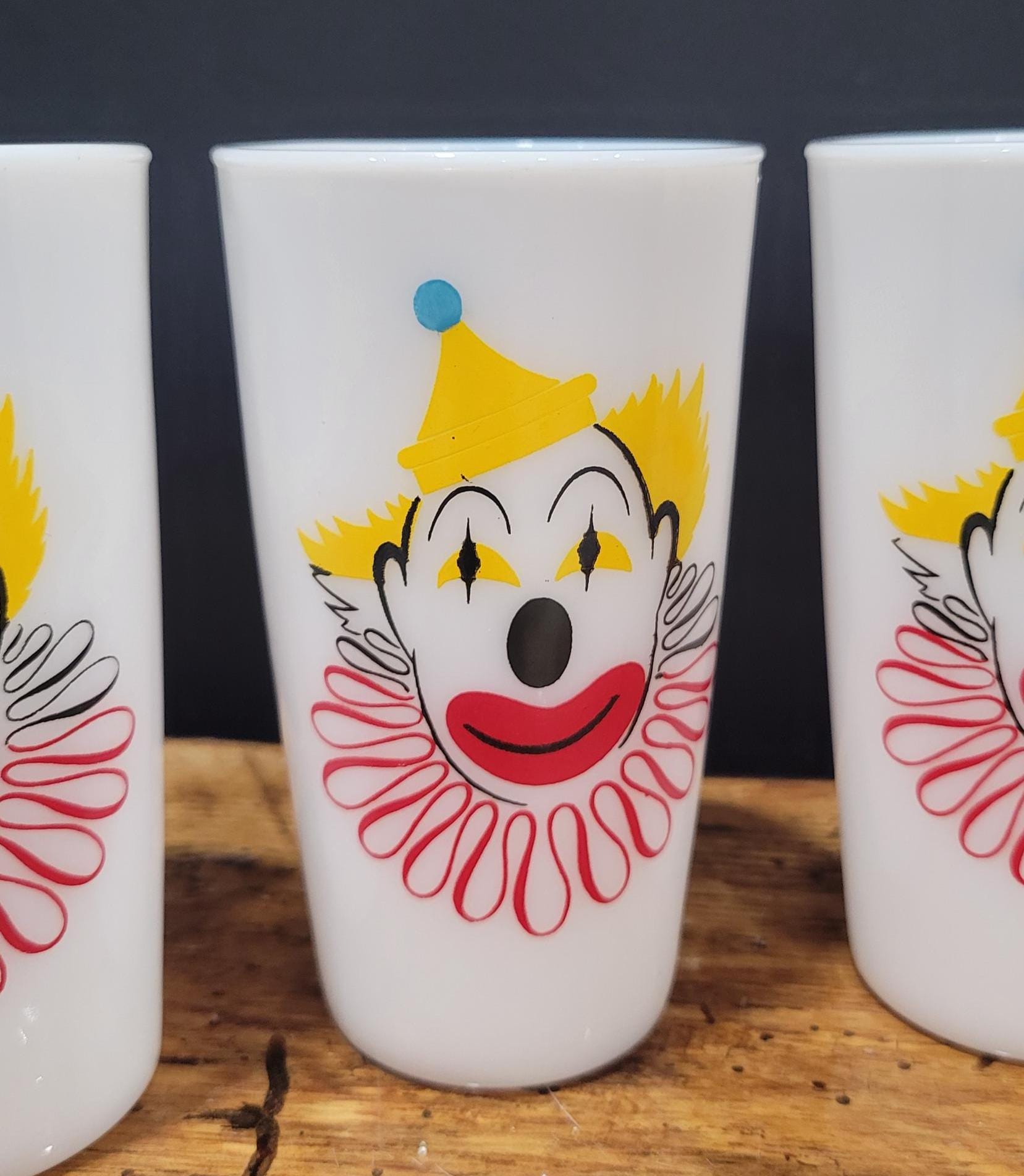 Vintage Hazel Atlas Clown Milk Glass Tumblers, Set of 3 - Etsy