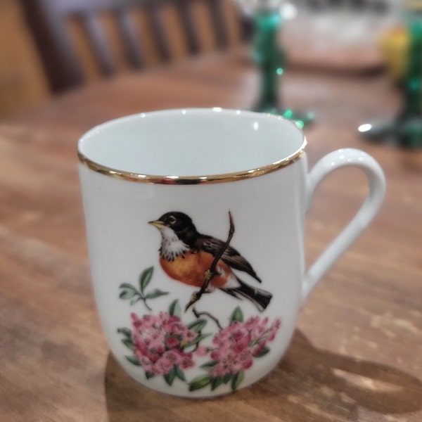 Vintage Red Robin Mug by BAREUTHER & CO 100 Jahre, Waldsassen Bavaria, Germany, RARE Find 3-inch Mug Gold Trim, Robin Red Breast