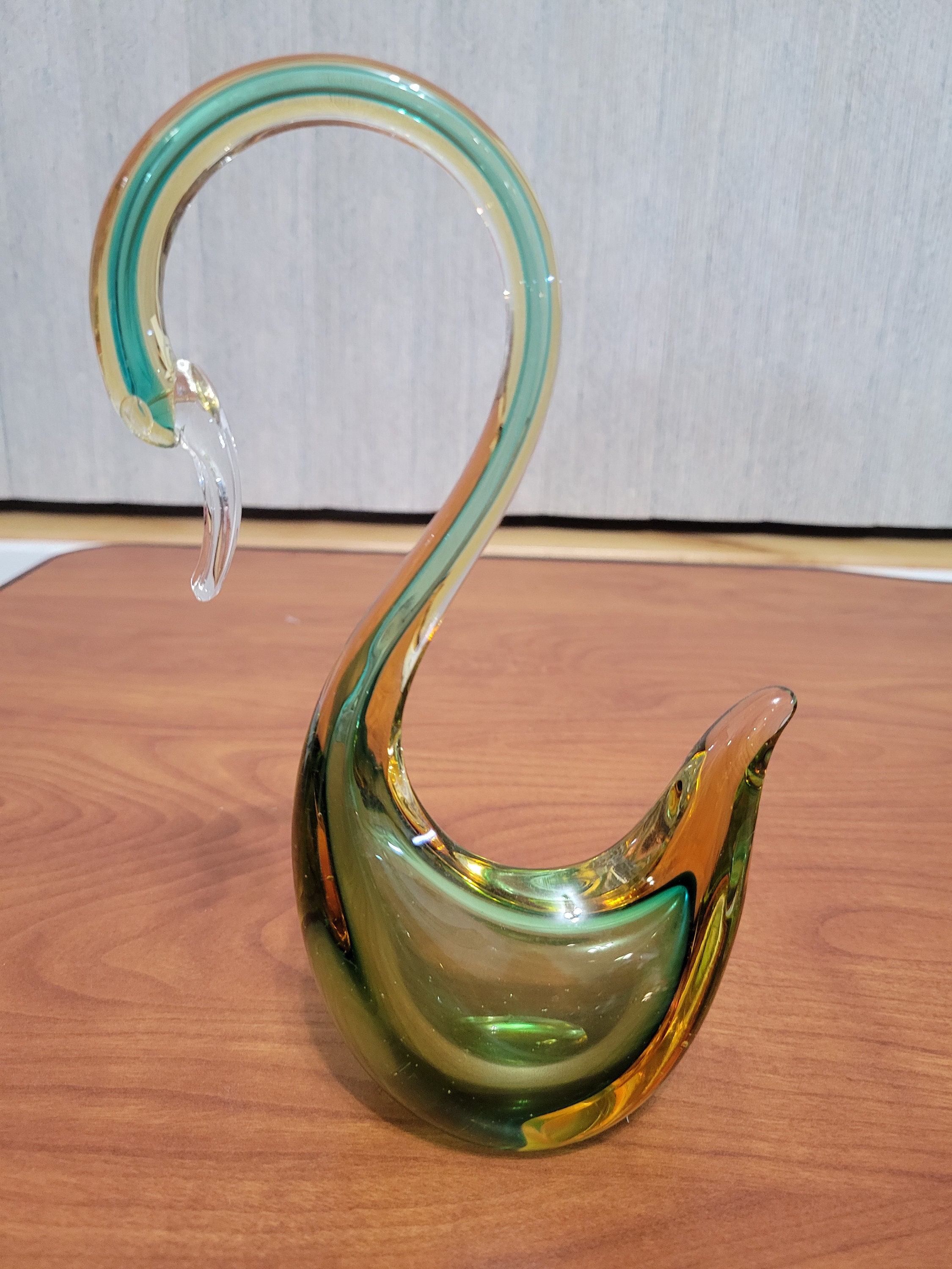 ヴィンテージアートガラスグリーンダックスワンフィギュアゴージャスで