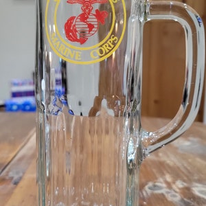 United States Marine Corps Tall Beer Mug 8 inches Tall, Marine Corp Emblem on Front in Red