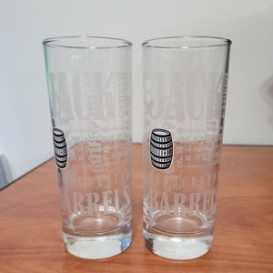 Set of Six Jack Daniels Barrel Tall Glasses, Pair of Jack Daniel's Tumblers Old No 7 Brand, Tennessee Whiskey, Jack Daniels Highball Glasses