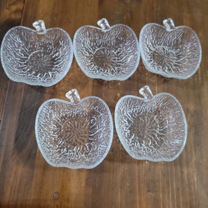 Vintage 1970s Glass Apple Shaped Fruit Bowl Dish Set of 5 Dessert Dish