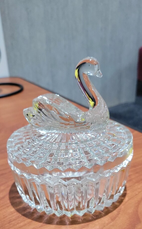 Vintage Clear Glass Beautiful Swan on Lid Made by Etsy