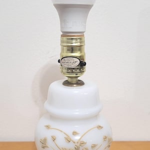 Vintage Opaline Milk Glass 12” Hand Painted Electric Lamp Boudoir Nightstand Tan Design 3D Tactile