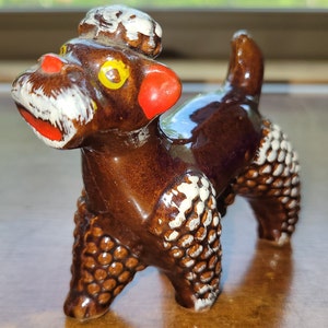Vintage Ceramic Brown Poodle Dog Figurine Japanese Clay Pottery So Kitschy Cute!