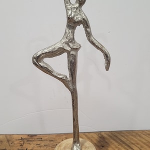 Lovely Standing Ballerina Bronze Sculpture on Wooden Base