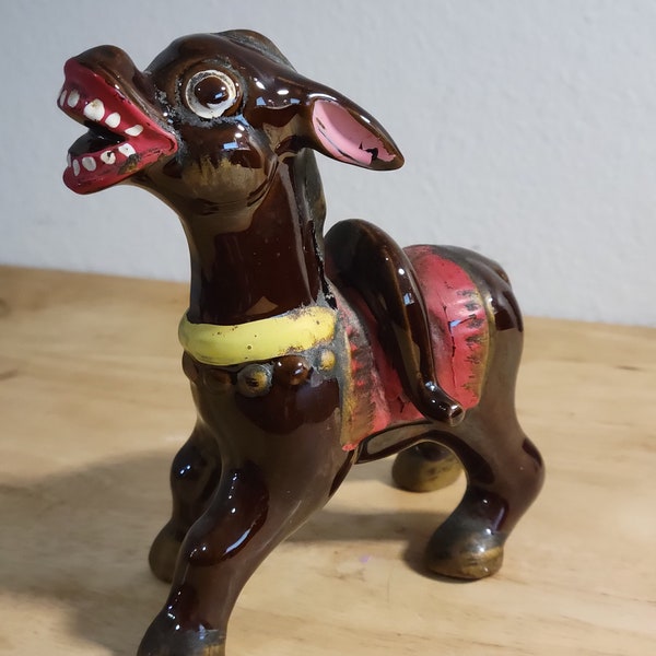 Vintage Ceramic Donkey Made in Japan, Laughing Donkey with Teeth, "I'm Not Your Beast Of Burden!" Funny Donkey Kitschy Redware Donkey/Mule