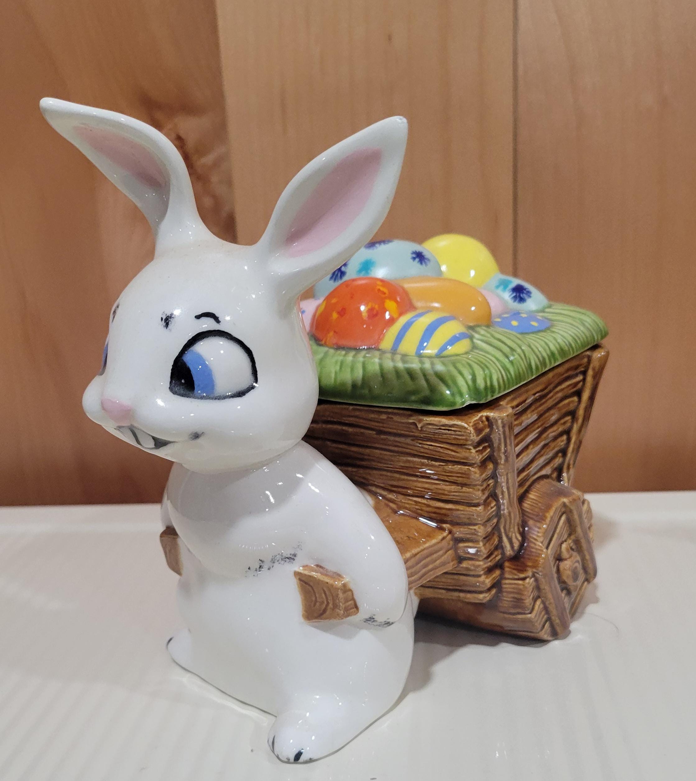 Vintage Ceramic Easter Bunny Cart, Candy Dish Planter - Etsy