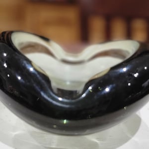 Unsigned Danish Modern Holmegaard Smokey Grey Glass Bowl/Ashtray Clamshell Design Mid-Century Modern Vibe