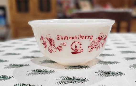 Vintage Tom and Jerry Hazel Atlas Punch Bowl, Red Holiday Design