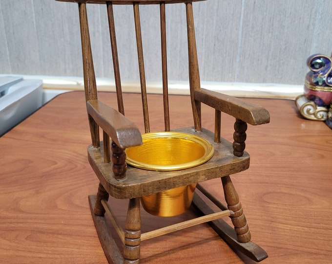 Vintage Small Rocking Chair With Cut Out and Gold Planter in Etsy