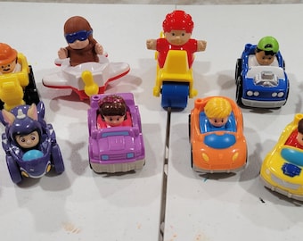 Set of 11 Little People Vehicles 10 Cars and 1 Airplane. Educational Make-Believe Pretend Play Party Favors Cake Toppers Stocking Stuffers