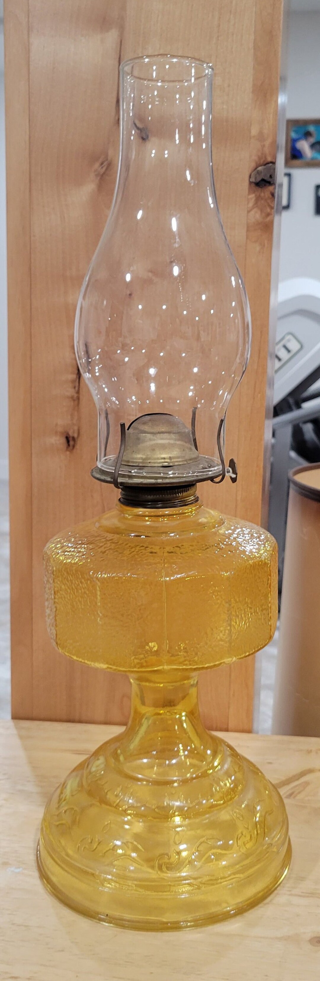 Vintage Yellow Amber Hurricane Kerosene Oil Lamp With Glass Hurricane