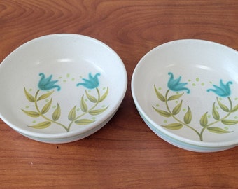 Set of 2  Tulip Time by FRANCISCAN Fruit/Dessert (Sauce) Bowl Blue/Green Tulip, Blue&Green Bands