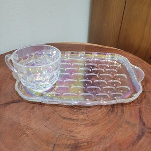 Vintage 1950&#39;s Federal Glass Yorktown Iridescent Snack Plate And Cup Set Gorgeous Gracious Hostess