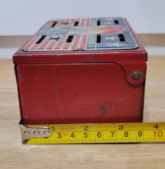 Vintage 1940s Marx Steel Coin Bank: US Capital Litho, Original Key