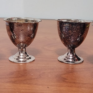 Vintage Silverplated Footed Egg Cups, Set of 4, Timy Goblets, Fancy Shot Glasses,