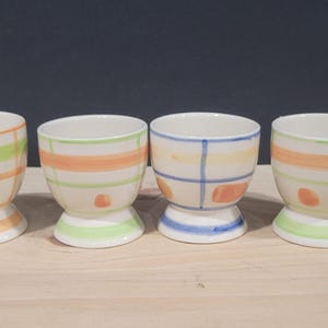 Adorable Ceramic Pastel Egg Cups - Set of 4 Decorate Easter Eggs, Serving Egg Breakfast Fun for Kids