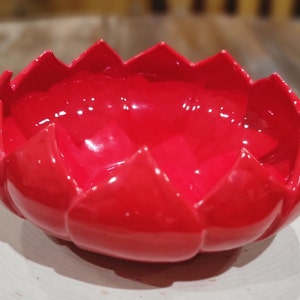 Beautiful Lotus Flower Red Ceramic Bowl, Unique and Lovely, Perfect Condition