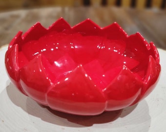 Beautiful Lotus Flower Red Ceramic Bowl, Unique and Lovely, Perfect Condition
