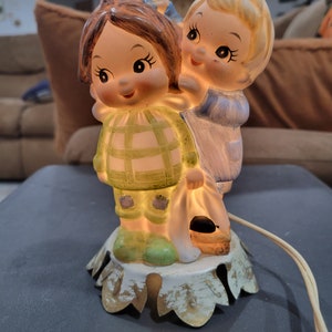 Vintage Bedside Nightlight Boy and Girl Ceramic Lamp Nursery Lamp