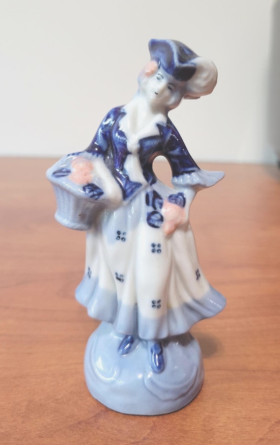 Vintage Porcelain Figurine: Blue & White Victorian Woman, Occupied