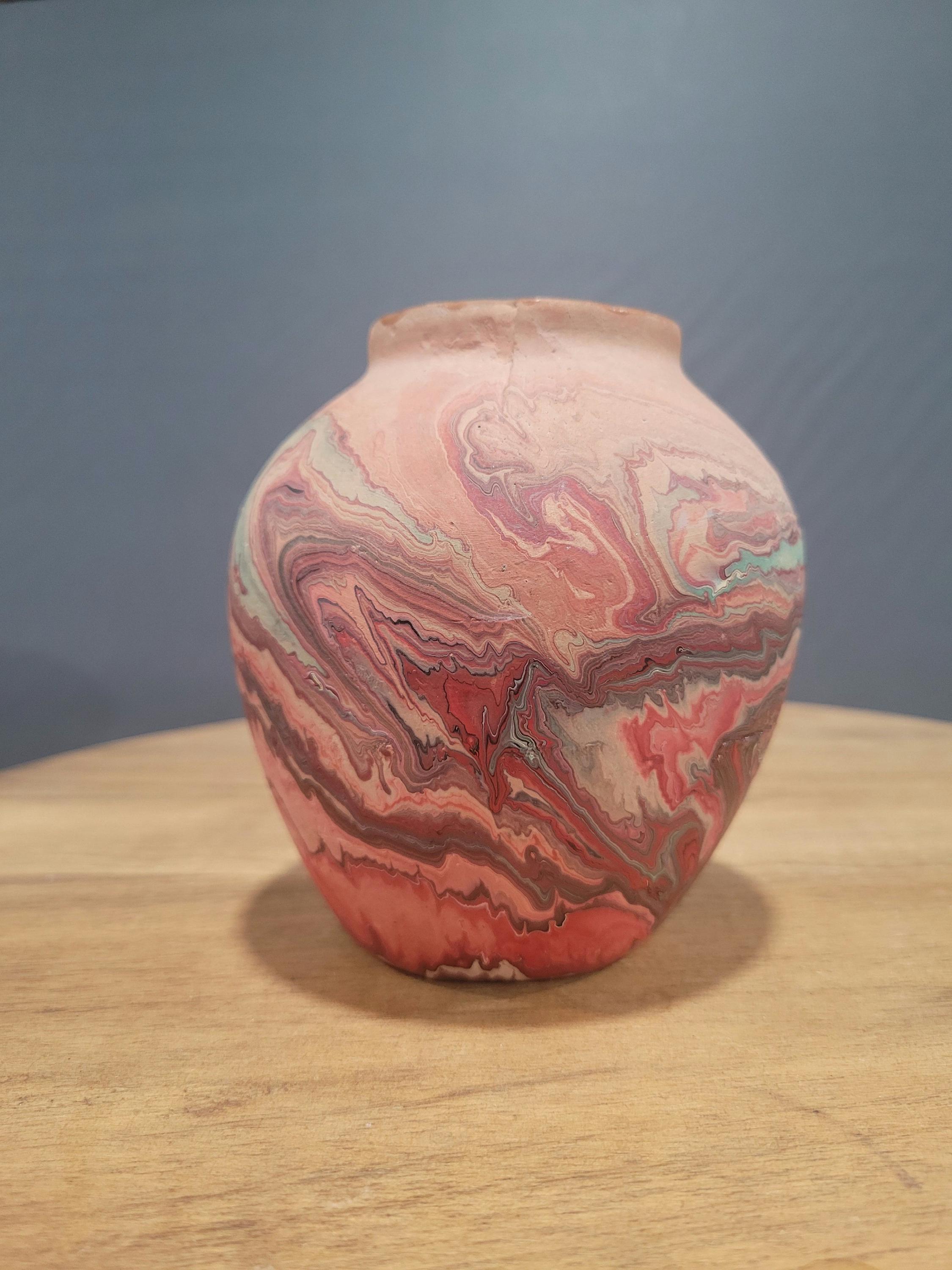 Vintage Early Red Clay Swirl NEMADJI Indian Art Pottery