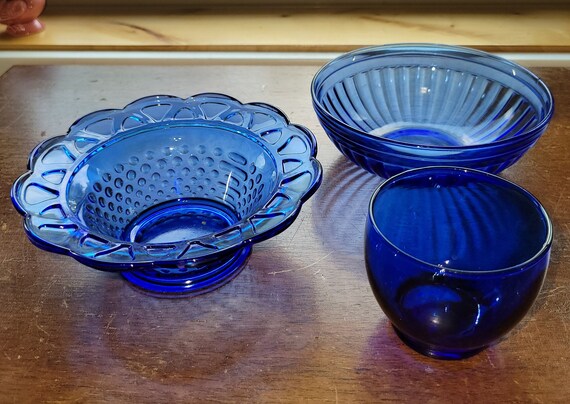 Set of Three Vintage Cobalt Blue Glass Dishes Candy Dish Etsy Canada