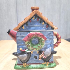 Hand bemalt Weihnachten Vogelhaus Teekanne Debbie Mumm Sakura China Rabe Amseln Urlaub Dekor