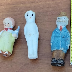 Set of 3 Vintage Frozen Charlotte Penny Dolls, Tiny Ceramic Bisque Dolls