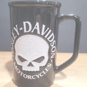 Harley-Davidson Motorcycle Willie G Skull Beaded White Skull on Black Coffee Mug