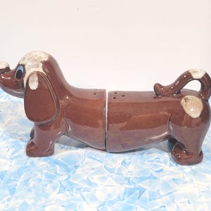 Vintage Mid Century Dachshund Wiener Dog Puppy Kitschy Salt and Pepper Shakers Redware Ceramic with Original Stoppers Made in Japan